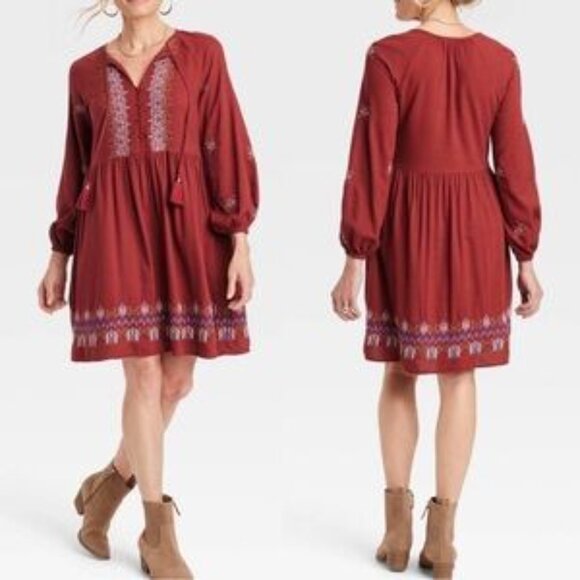 Knox Rose Embroidered Boho Peasant Dress Large - Picture 2 of 5